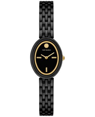 TORY BURCH ブラックウォッチ Tory Burch Women's The Oval Black-Tone Stainless Steel Bracelet