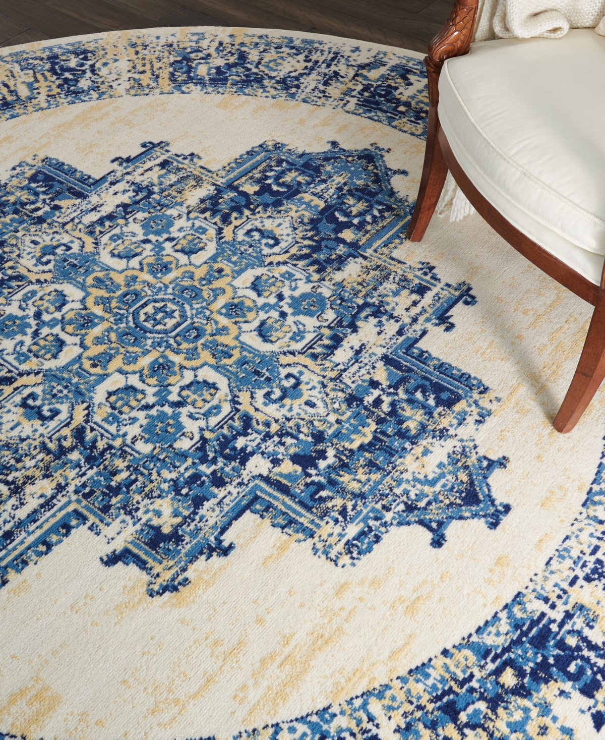Nourison Home Grafix Grf14 8'x8' Round Area Rug In White,blue