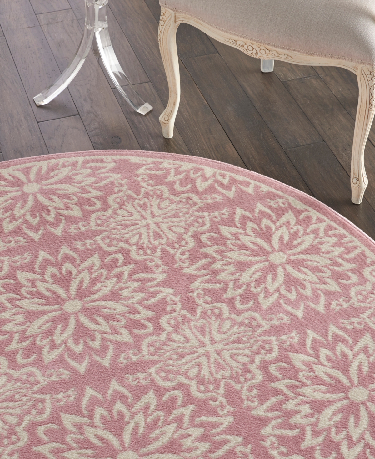 Nourison Home Jubilant Jub06 5'3"x5'3" Round Area Rug In Ivory,pink