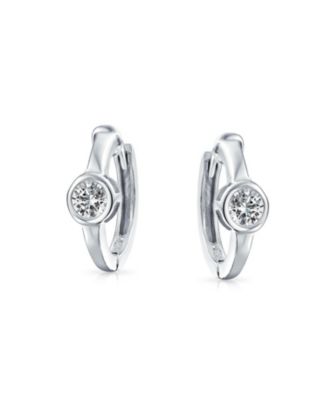 Classic Dainty Round Cubic Zirconia Solitaire Clear Green CZ Small Hoop Huggie Earrings .925 Sterling Silver