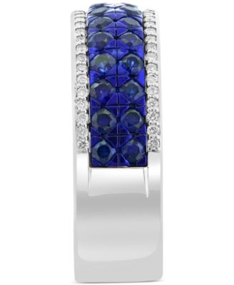 EFFY&reg; Men's Sapphire (1-1/4 ct. t.w.) & Diamond (1/8 ct. t.w.) Cluster Ring in Sterling Silver