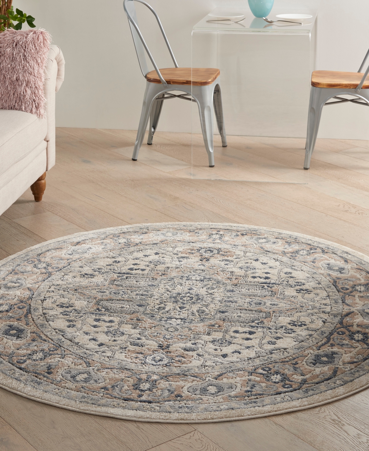 Nourison Home Quarry Qua05 5'3"x5'3" Round Area Rug In Ivory,gray