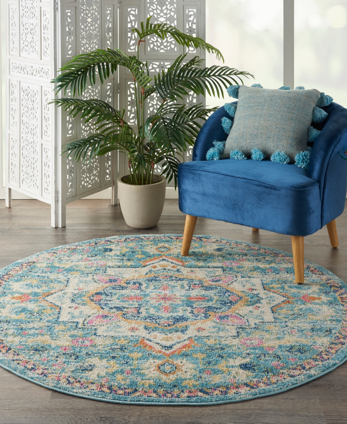 Nourison Home Passion Psn25 5'x5' Round Area Rug In Ivory,mist