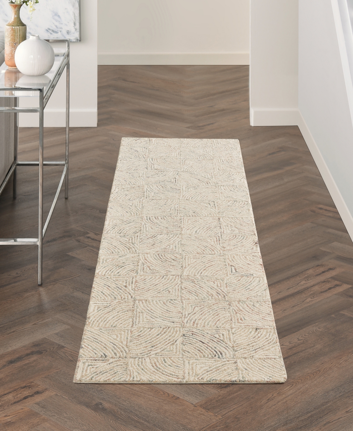 Nourison Home Interlock Itl05 2'3"x7'6" Runner Area Rug In Ivory