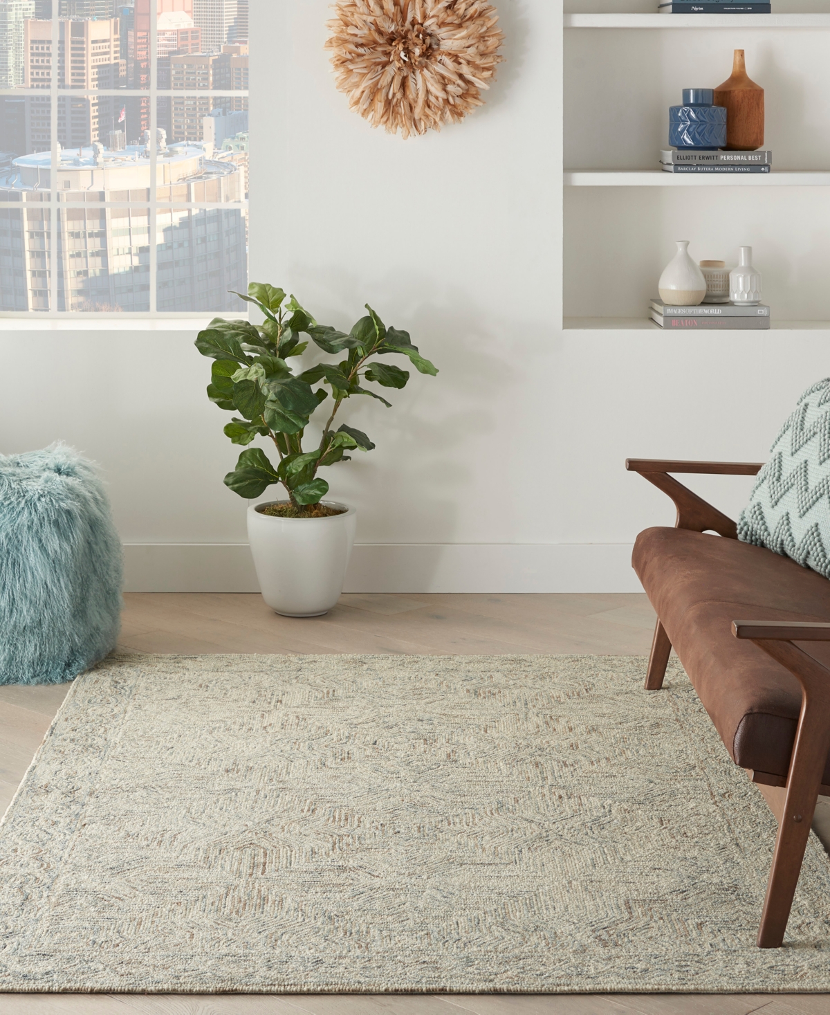 Nourison Home Interlock Itl03 5'x7'6" Area Rug In Blue,ivory