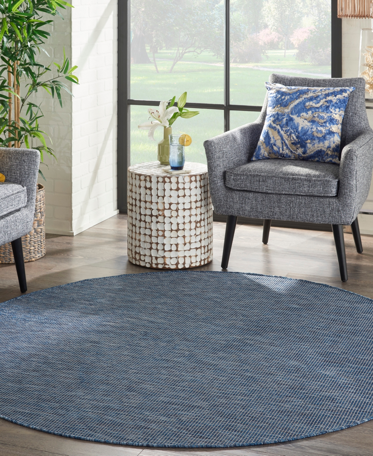 Nourison Home Positano Pos01 6'x6' Round Area Rug In Blue