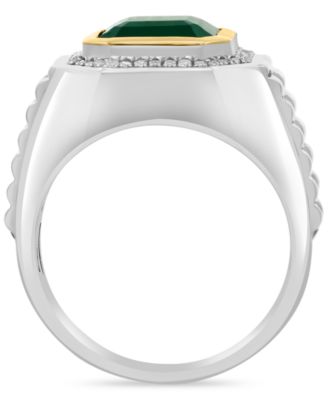 EFFY&reg; Men's Green Onyx & Diamond (1/5 ct. t.w.) Halo Ring in Sterling Silver & 18k Gold-Plate
