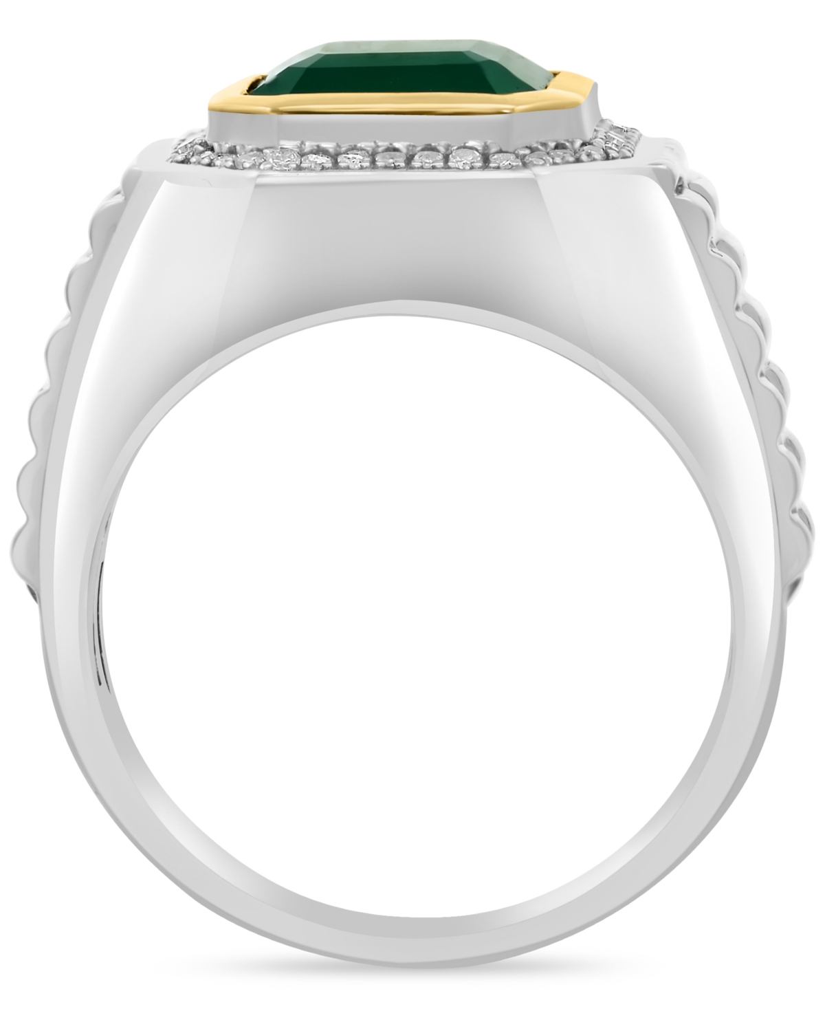 Effy Collection Effy Men's Green Onyx & Diamond (1/5 Ct. T.w.) Halo Ring In Sterling Silver & 18k Gold-plate In Silver