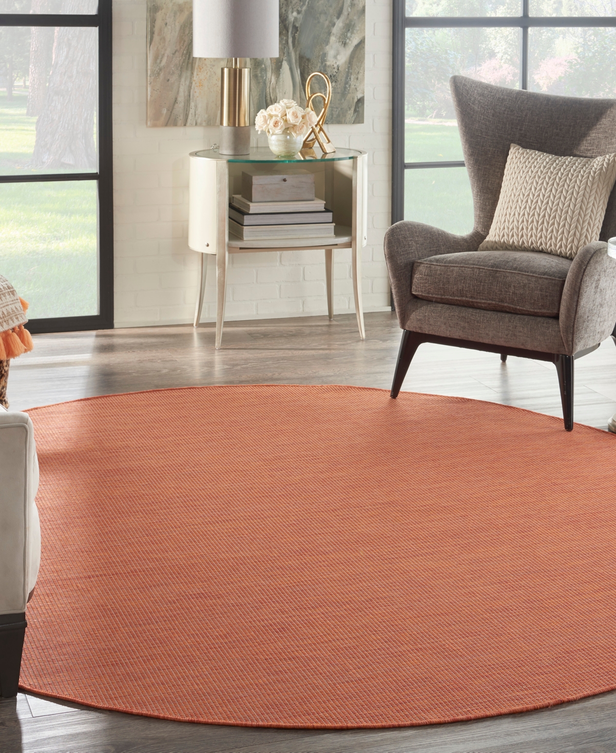 Nourison Home Positano Pos01 8'x8' Round Area Rug In Terracotta