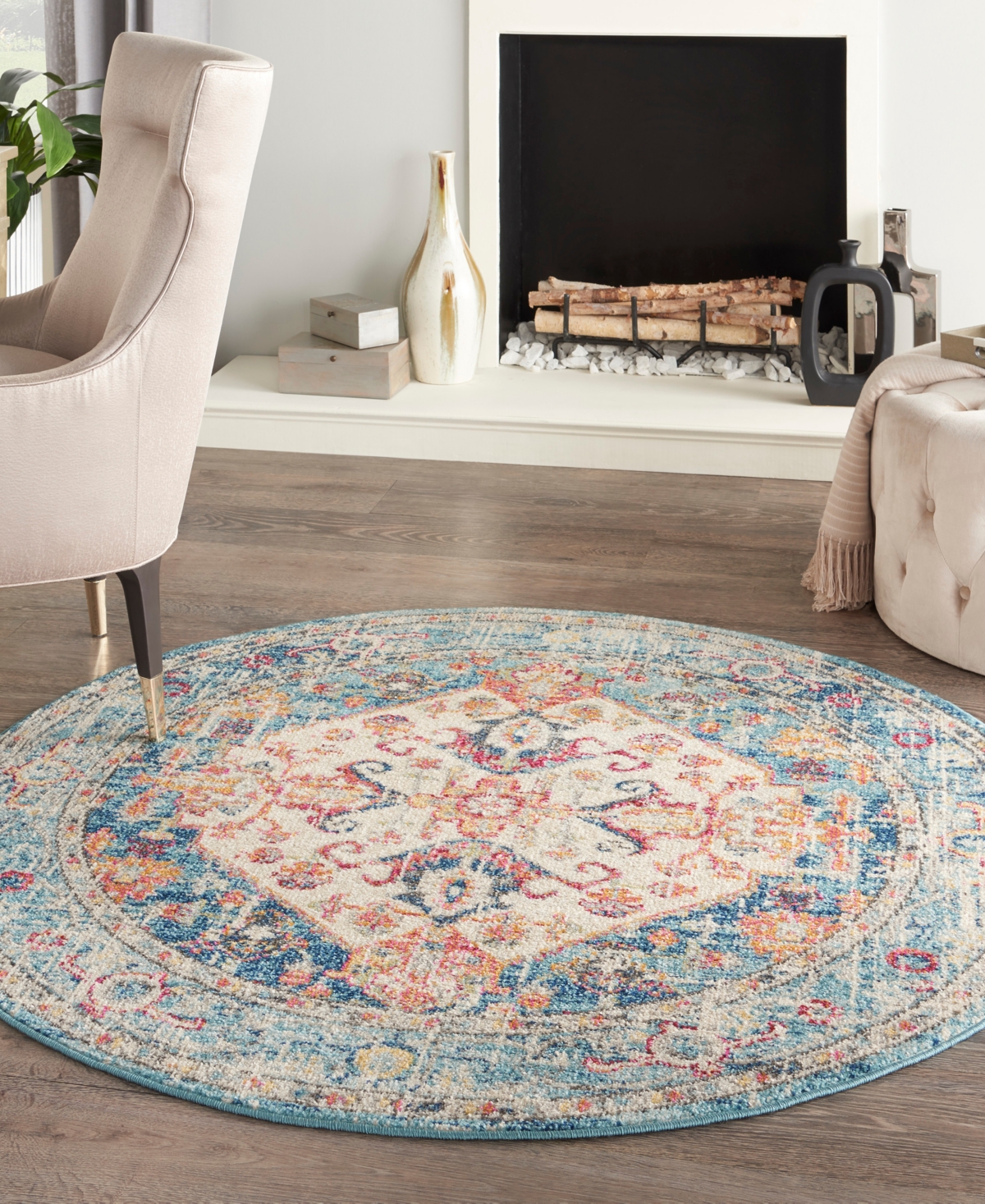 Nourison Home Passion Psn23 5'x5' Round Area Rug In Ivory,mist