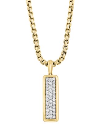 EFFY&reg; Men's Zircon Cluster Elongated Dog Tag 22" Pendant Necklace (7/8 ct. t.w.) in Gold-Plated Sterling Silver
