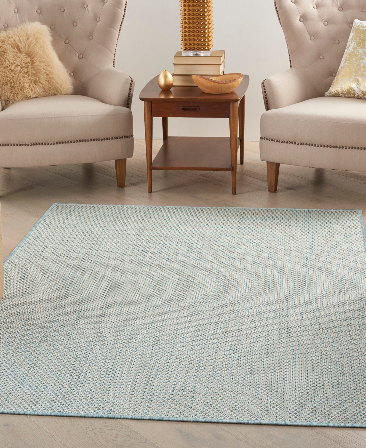 Nourison Home Courtyard Cou01 5'x7' Area Rug In Ivory,aqua
