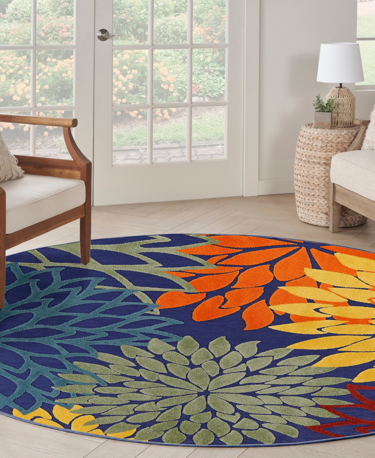 Nourison Home Aloha Alh05 5'3"x5'3" Round Area Rug In Navy,multi