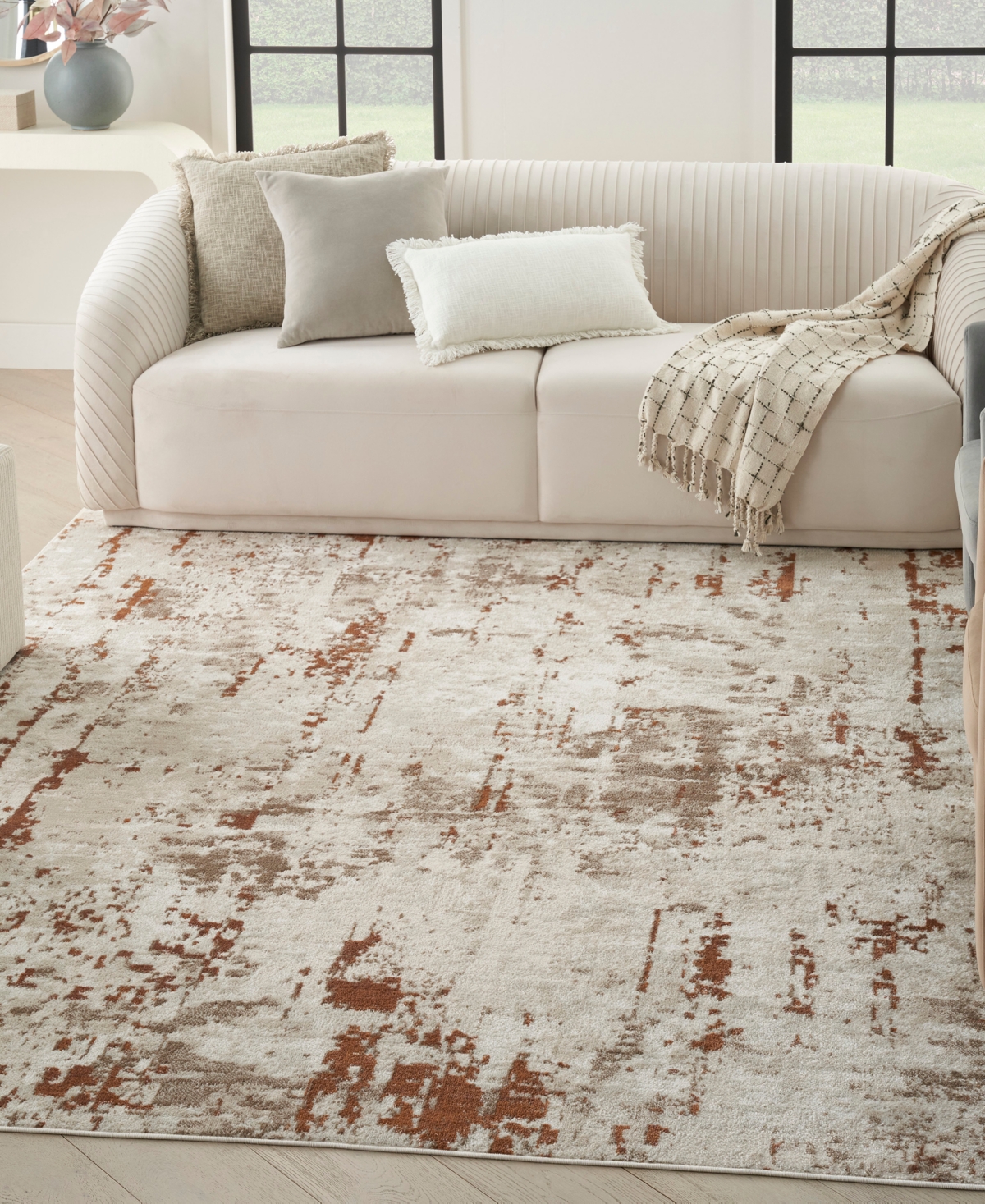 Nourison Home Quarry Qua01 3'9"x5'9" Area Rug In Ivory,rust