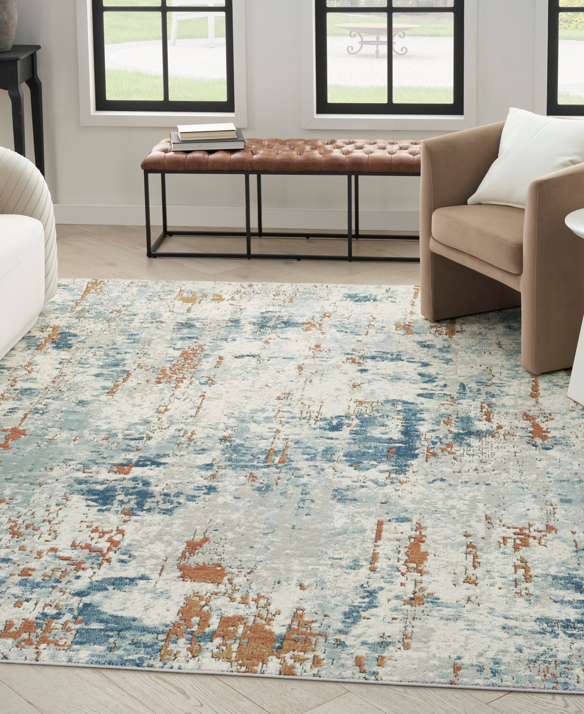 Nourison Home Quarry Qua01 5'3"x7'3" Area Rug In Beige,blue
