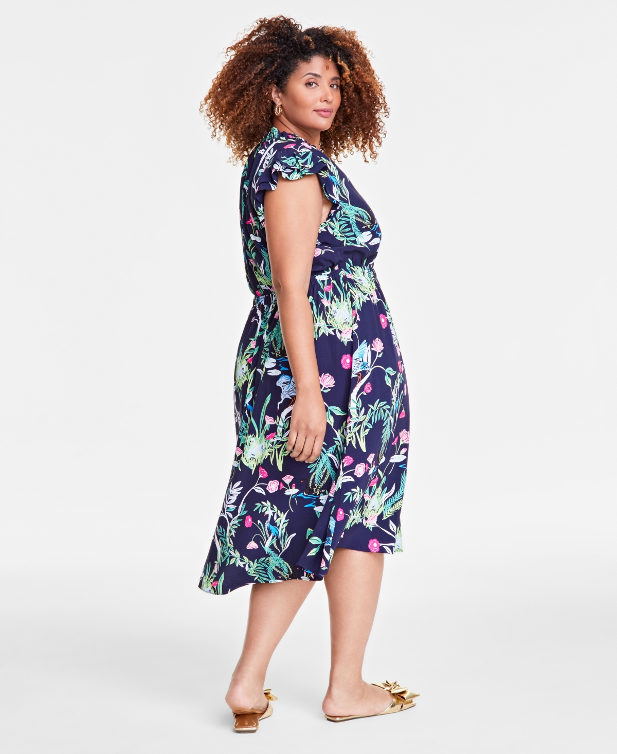 On 34th Trendy Plus Size Flutter-sleeve Midi Dress, Exclusively At Macy's In Intrpd Blu