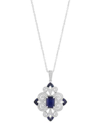 EFFY&reg; Sapphire (1-1/6 ct. t.w.) & Diamond (1/3 ct. t.w.) Filigree 18" Pendant Necklace in Sterling Silver