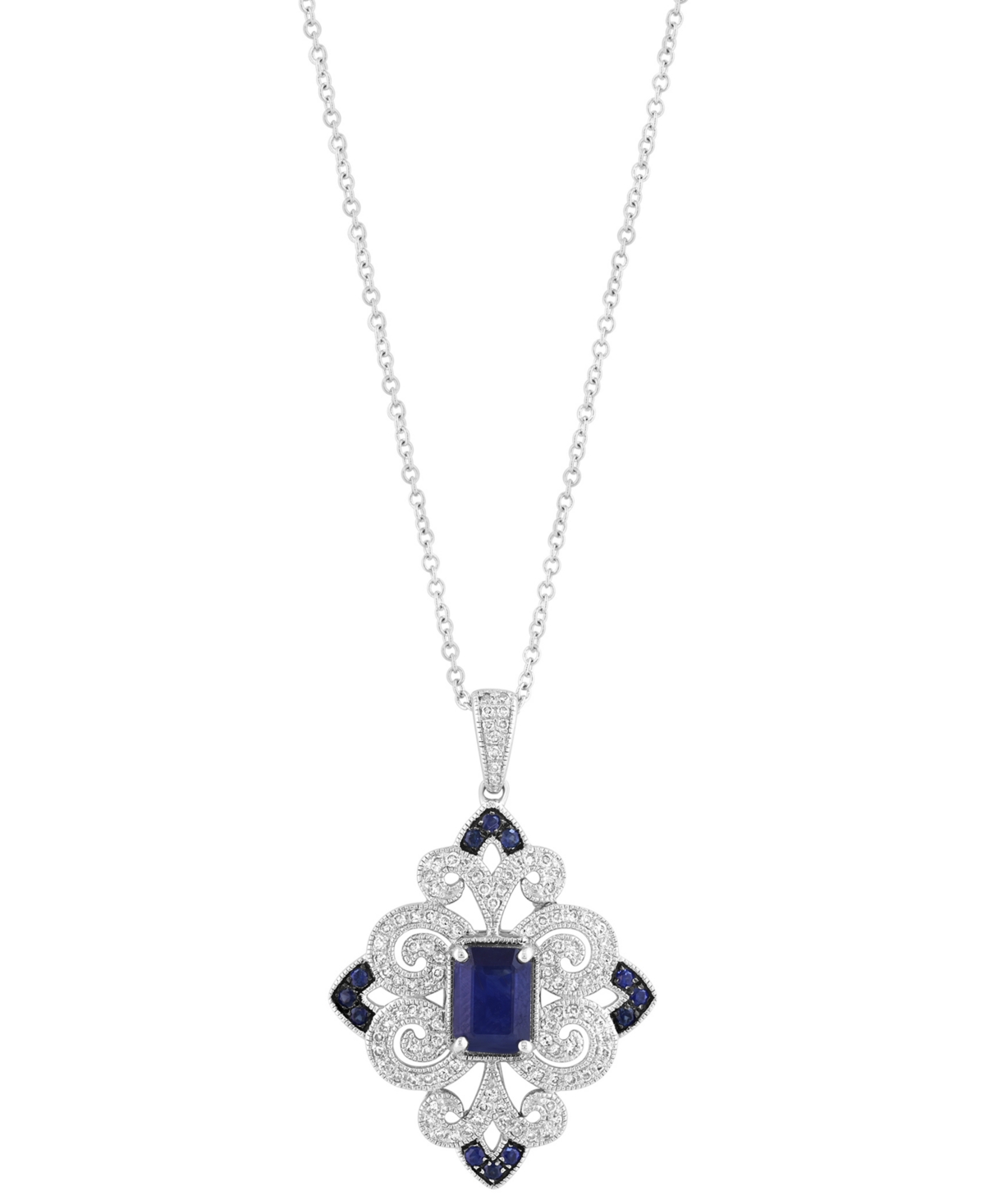 EFFY COLLECTION EFFY SAPPHIRE (1-1/6 CT. T.W.) & DIAMOND (1/3 CT. T.W.) FILIGREE 18" PENDANT NECKLACE IN STERLING SI 