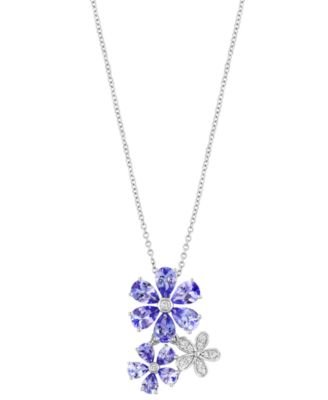 EFFY&reg; Tanzanite (3 ct. t.w.) & Diamond (1/10 ct. t.w.) Flower 18" Pendant Necklace in 14k White Gold
