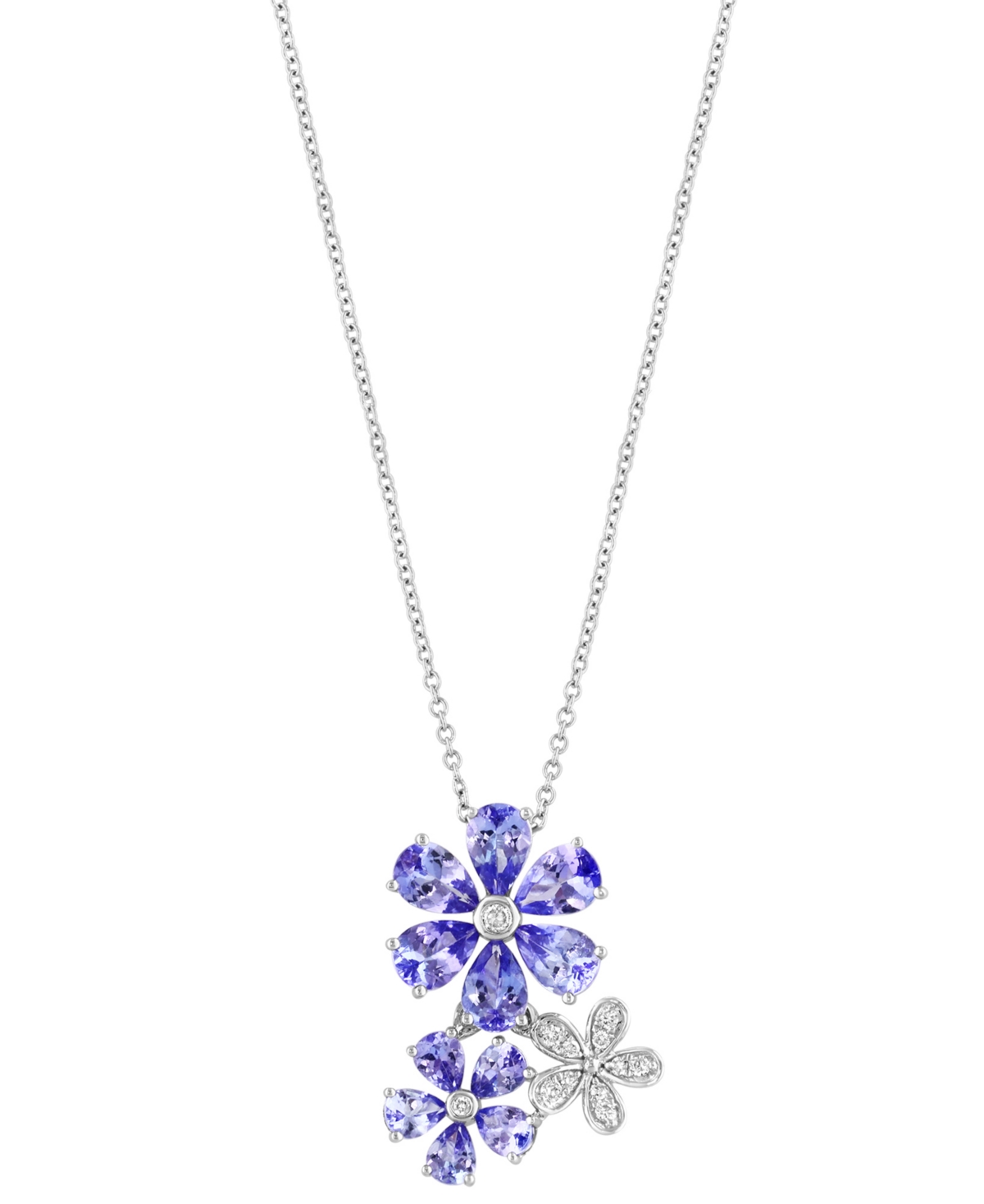 Effy Collection Effy Tanzanite (3 Ct. T.w.) & Diamond (1/10 Ct. T.w.) Flower 18" Pendant Necklace In 14k White Gold In Tanzanite