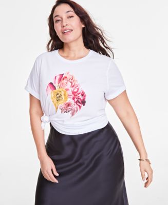 On 34th Plus Size Short-Sleeve Floral Graphic T-Shirt, Created for Macy ...