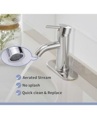 Bathroom Sink Faucets Chrome Single Handle Lavatory Basin Bath Tap Deck Mount 1 Hole Modern Commercial Vanity Faucet Brass Lead-Free, with Pop Up Drain