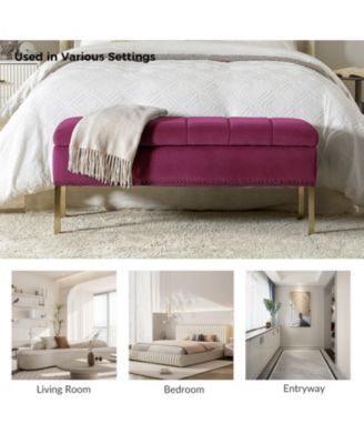 Upholstered Modern Flip Top Storage Bench with Metal Legs