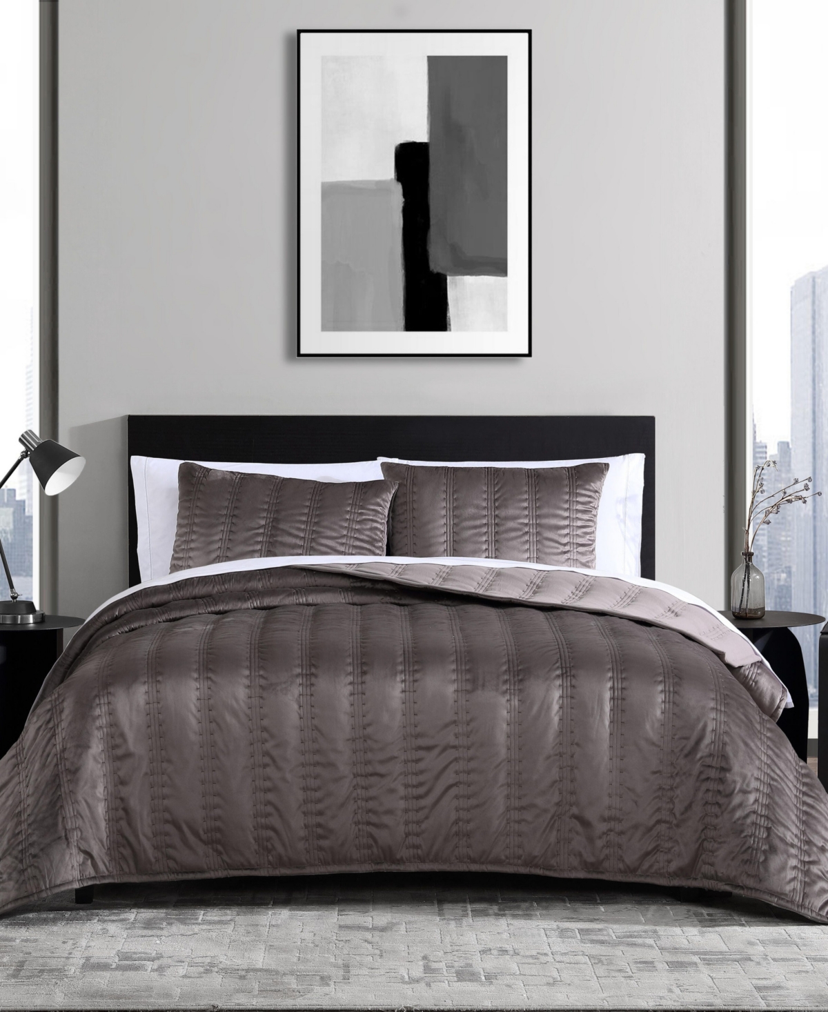 Vera Wang Closeout!  Linear Stitch Velvet 3-pc. Quilt Set, King In Multi