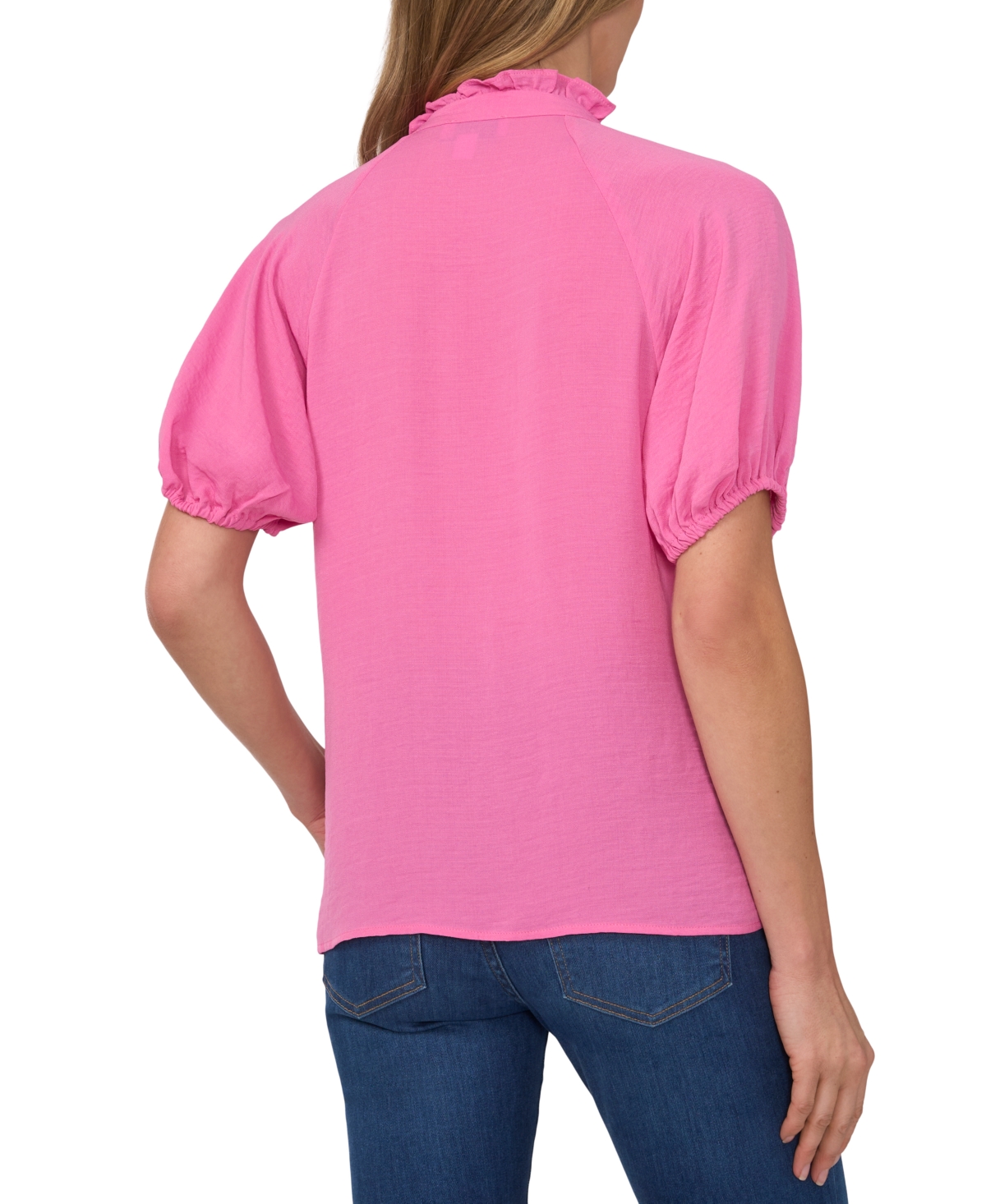 Shop Cece Women's Short Sleeve Ruffle Neck Raglan Split Neck Blouse In Freeisa Pink