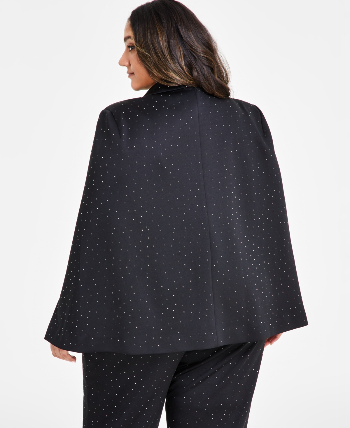 NINA PARKER TRENDY PLUS SIZE STUDDED CAPE BLAZER 