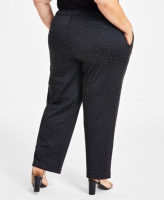 Trendy Plus Size Studded Scuba Straight-Leg Pants