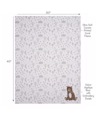 Sleepytime Bear White/Brown Soft Fleece Baby Blanket