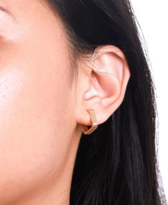 Ribbed Square 14mm Hoop Earrings in 14K Gold, approx. 3.5 grams