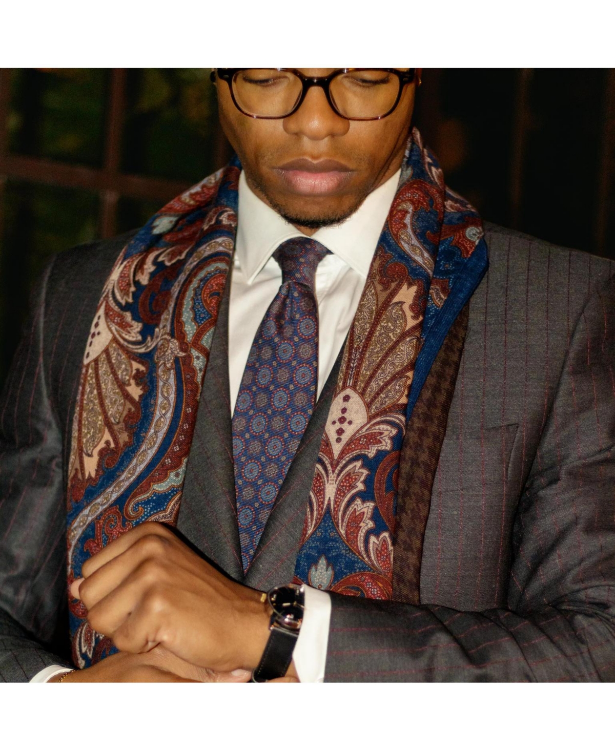 Moretti - Printed Silk Tie for Men - Navy  burgundy