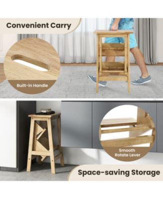 3-in-1 Rubber Wood Convenient Handle Step Stool