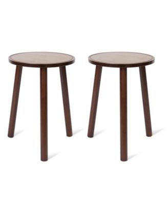 2 Pack Small Round Side Table Mid Century Tripod Plant Holder 16.5in Tall for Home Decor