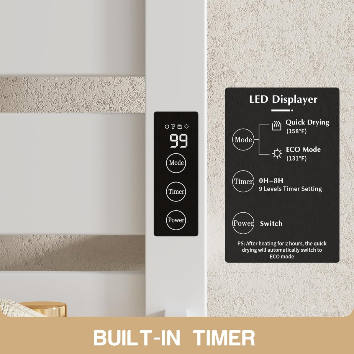 Lalahoo Towel Warmer Rack,6 Bars Wall MountingTowel Warmers for Bathroom with 2 Heating Modes,20