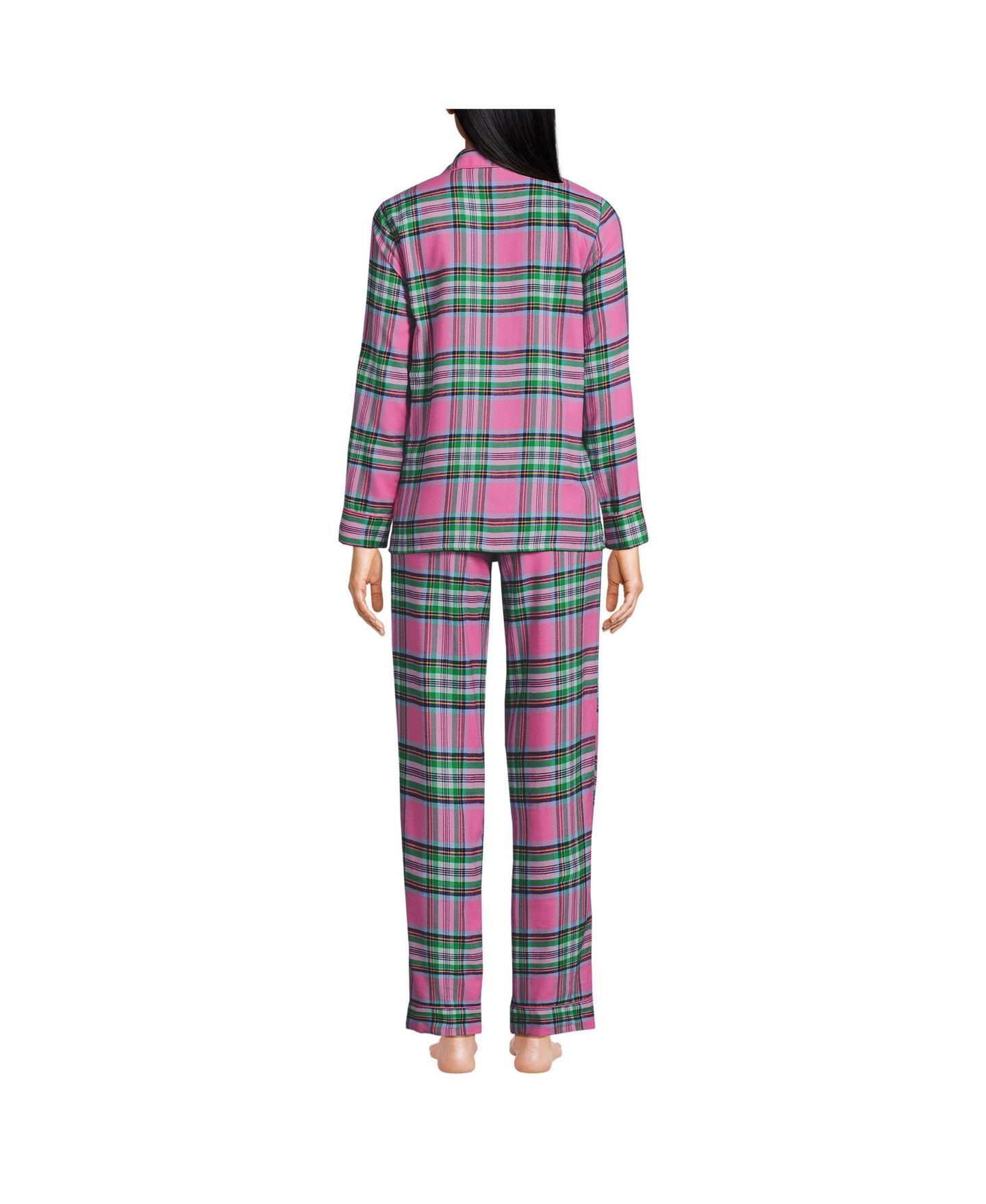 Женские пижамы Lands' End Women's Drapey Flannel 2 Piece Pajama Set - Top and Pants, цвет: Яркий орхидея клетчатый — фото 2