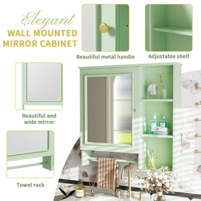 Wall Mounted Bathroom Storage Cabinet, Medicine Cabinets with large mirror door, adjustable shelves and three open storage levels(Not Include Bathroom Vanity)