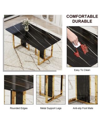 Table and chair set. Modern dining table with MDF top and beautiful MDF legs. Equipped with comfortable PU chairs and metal legs. Suitable for a wide range of decorative styles.