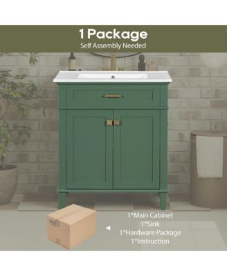 30" Solid Wood & MDF Soft-Close Door Bathroom Vanity with Ceramic Basin