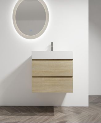 Wall-Mounted Bathroom Vanity With Resin Sink, 2-Soft Close Drawers, KD-Package