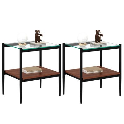 Tempered Glass Rectangle End Table Set