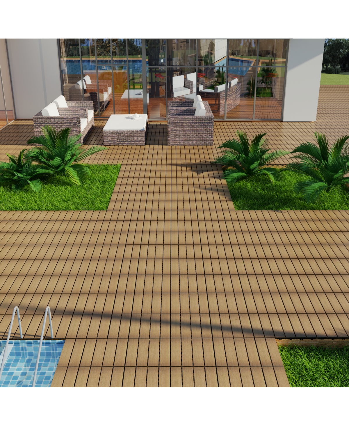 Streamdale Wpc Patio Deck Tiles, 11-Pack, Interlocking, Oak