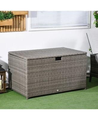 113 Gallon Deck Box, Rattan Outdoor Storage Box, Waterproof Storage Container for Indoor, Patio Furniture Cushions, Pool Toys, Garden Tools, Gray