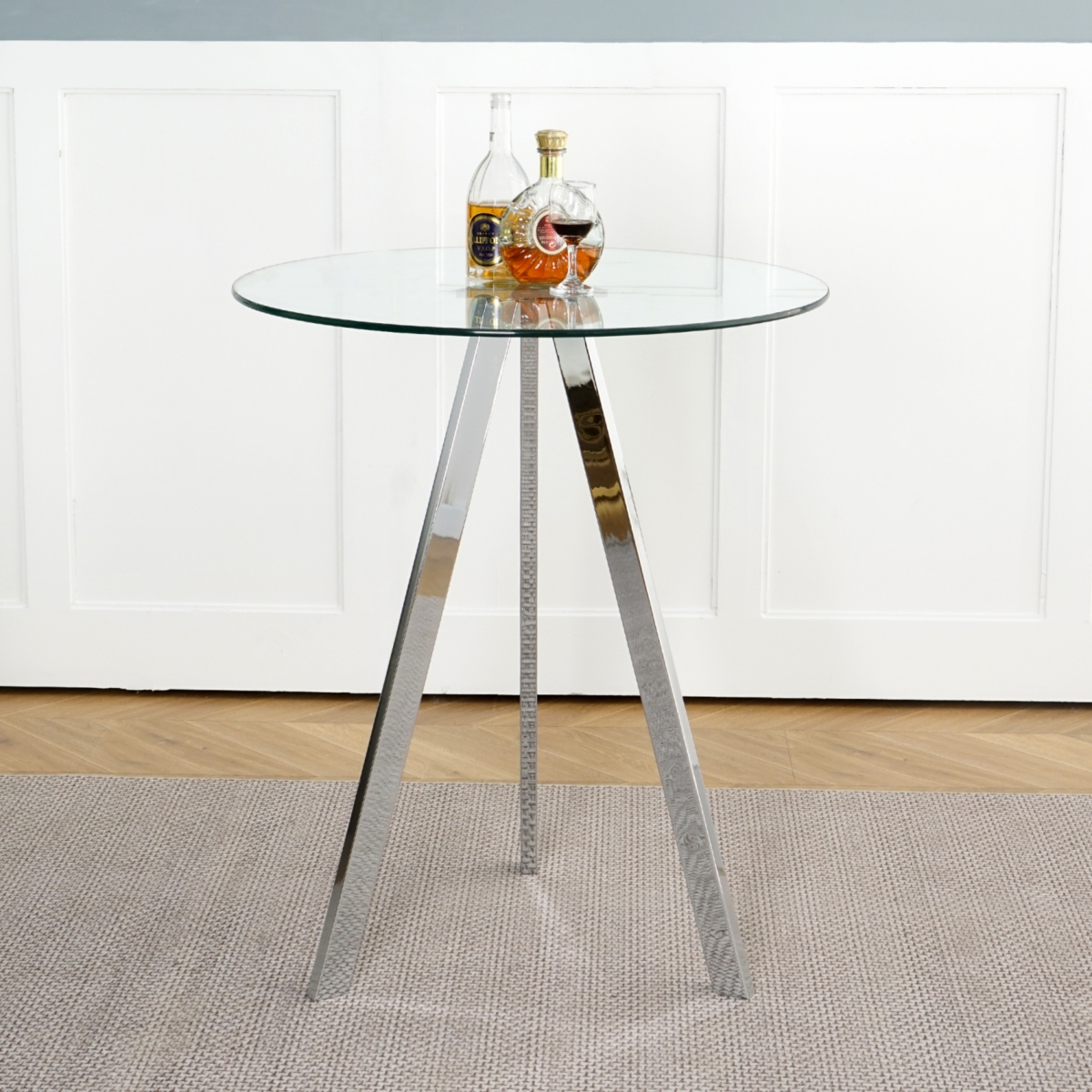 Streamdale Furniture Simplie Fun Modern Kitchen Glass dining table Round Tempered Glass Bar Table top, Clear Bar Table Metal Legs, electroplated legs