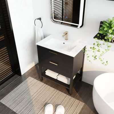 Freestanding 30" Bathroom Vanity with Golden Handle and Ceramic Sink