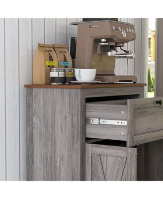 Farmhouse Barn Door Accent Cabinet, Kitchen Sideboard Storage Cabinet with Double Doors, Drawer, and Adjustable Shelf for Bedroom, Living Room, Gray