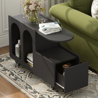 Streamdale Rolling Side Table with Drawer, Cream and Black