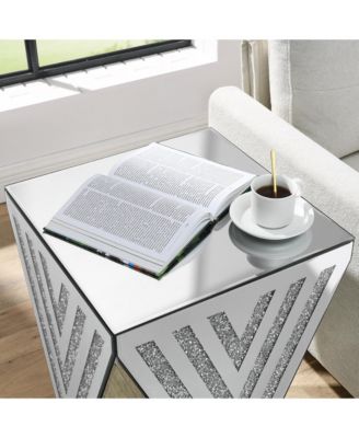 Crystal-Inlaid Mirror Side Table for Living Room